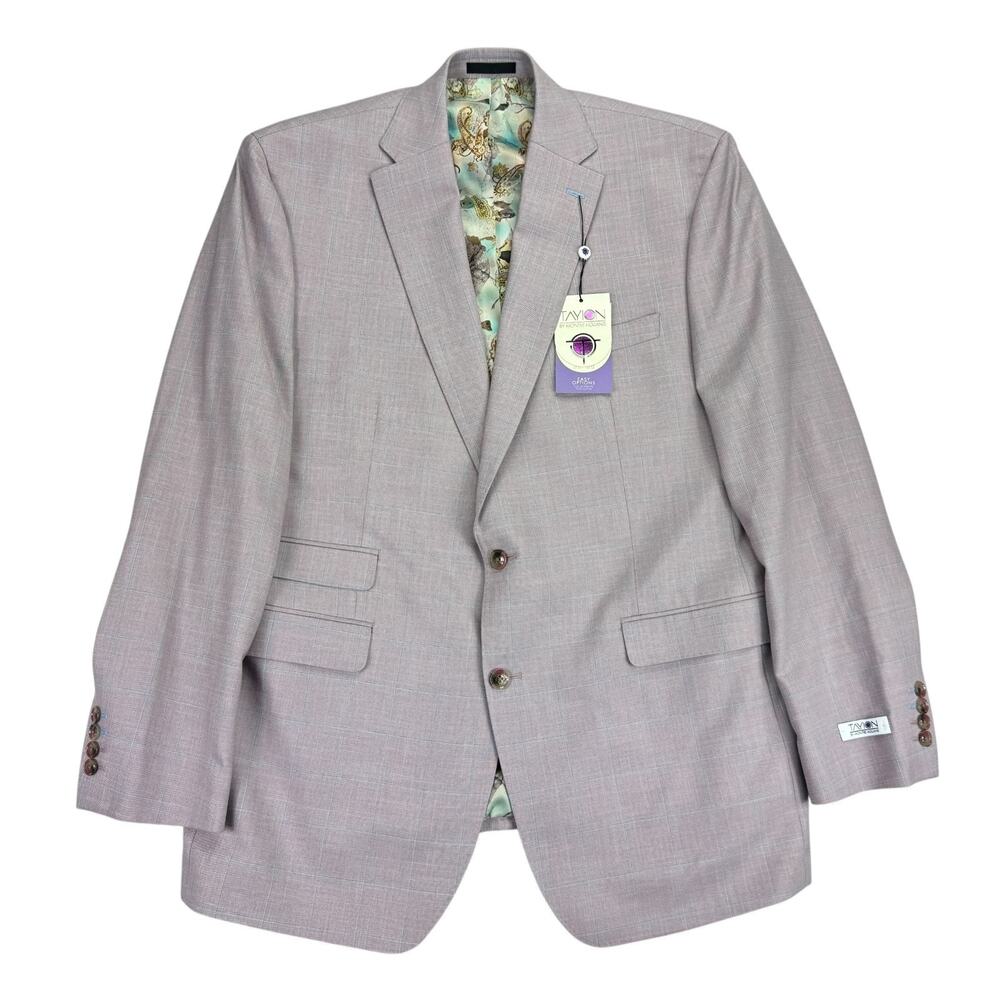 Tayion Mens Agordy Regular Fit Windowpane Suit Jacket Pink Blue 44L